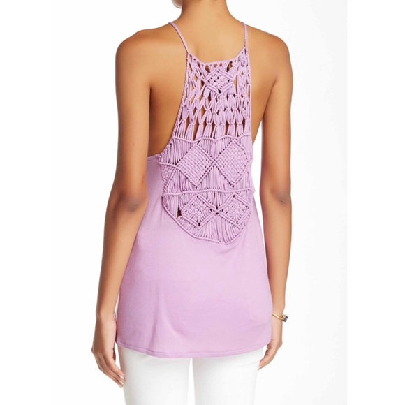 Macramé Yoke Knit Tank In Violet - Picture 2 of 2